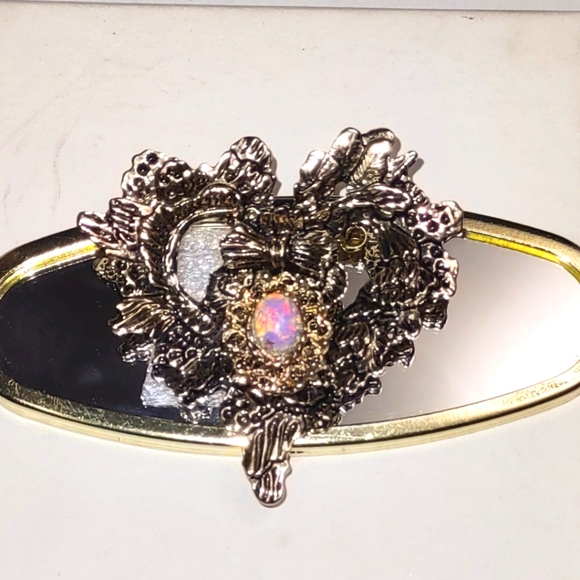 Antique Gold Ribbon Heart w/ Opal - Picture 9 of 12